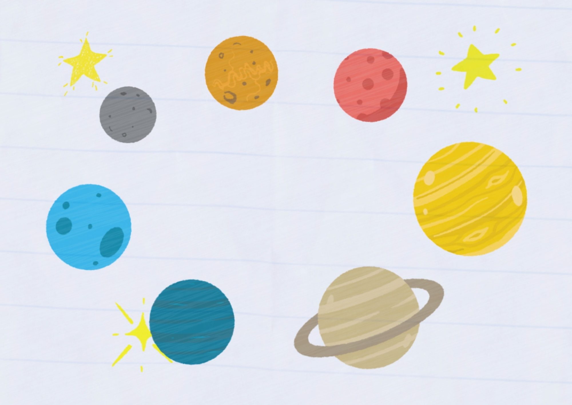Cartoon image of the planets of our solar system.