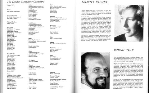List of LSO players and biographies of Felicity Palmer and Robert Tear