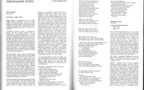 Programme notes by Hugh Wood