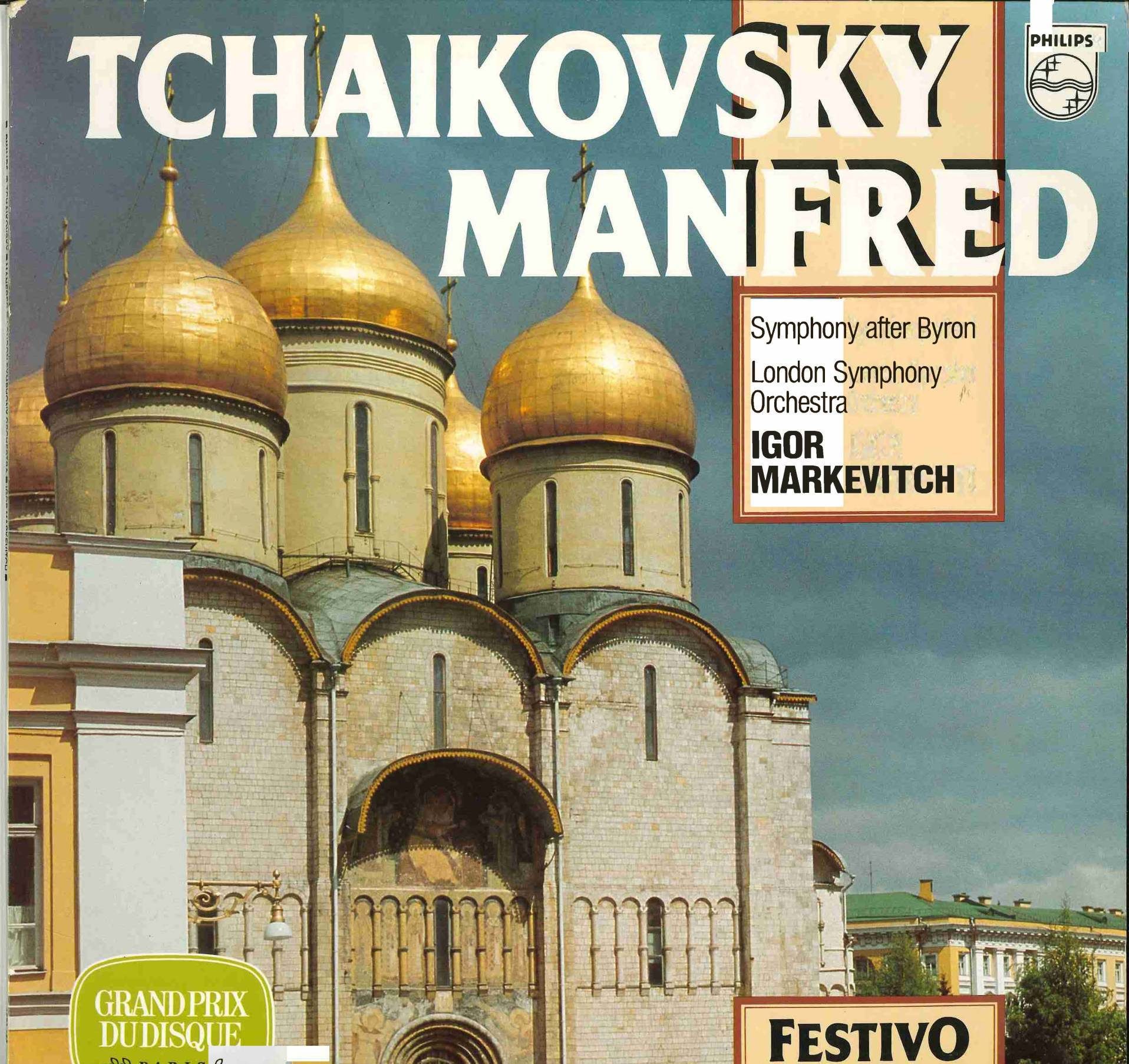 Album cover for an LSO recording of Tchaikovsky's 'Manfred' Symphony, featuring a Russian church